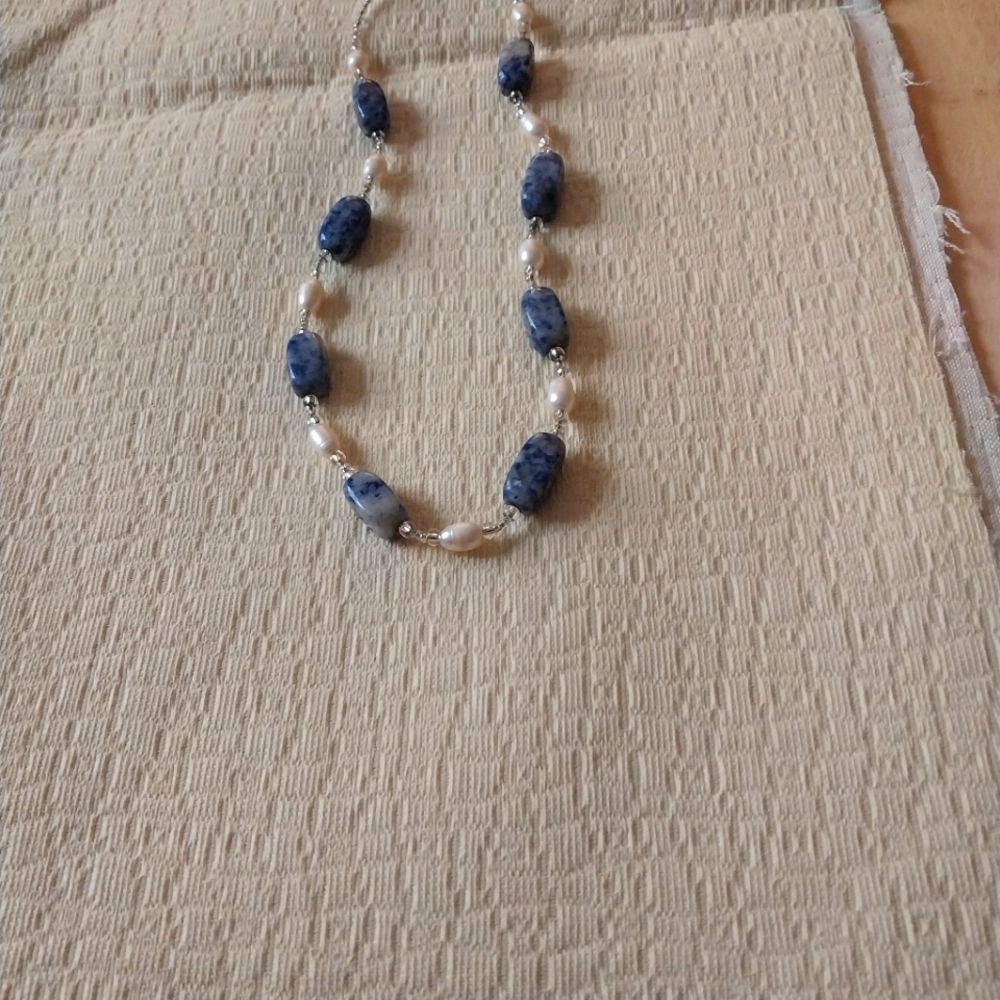 Pearl and lapis stone necklace